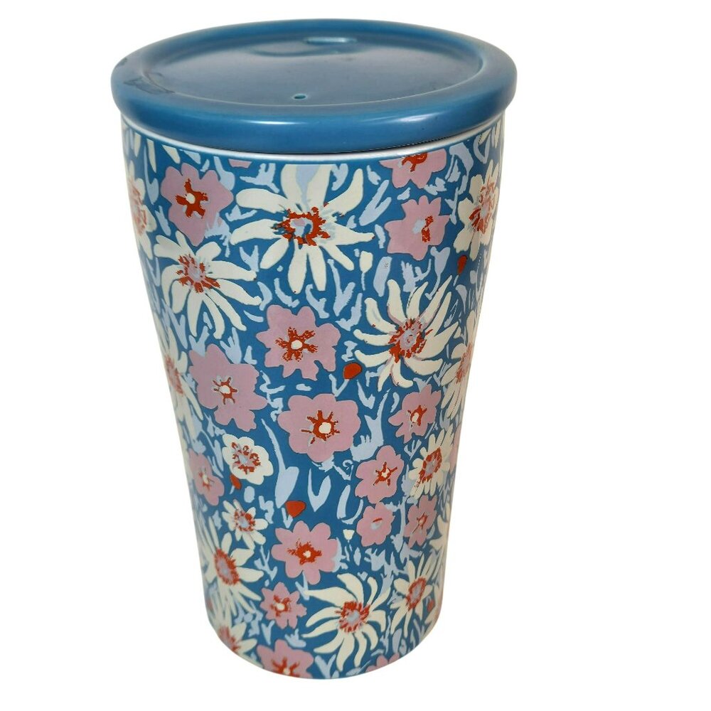Opalhouse Blue Pink Floral Stoneware Tall Travel Tumbler Mug w Stoneware Lid - Picture 4 of 10